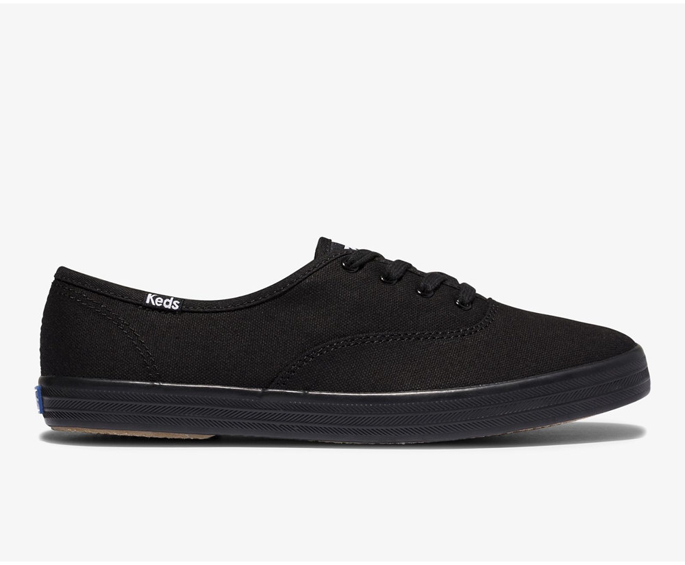 Womens Keds Sneakers - Champion Organic Cotton Canvas - Black - 1296-YGVZC